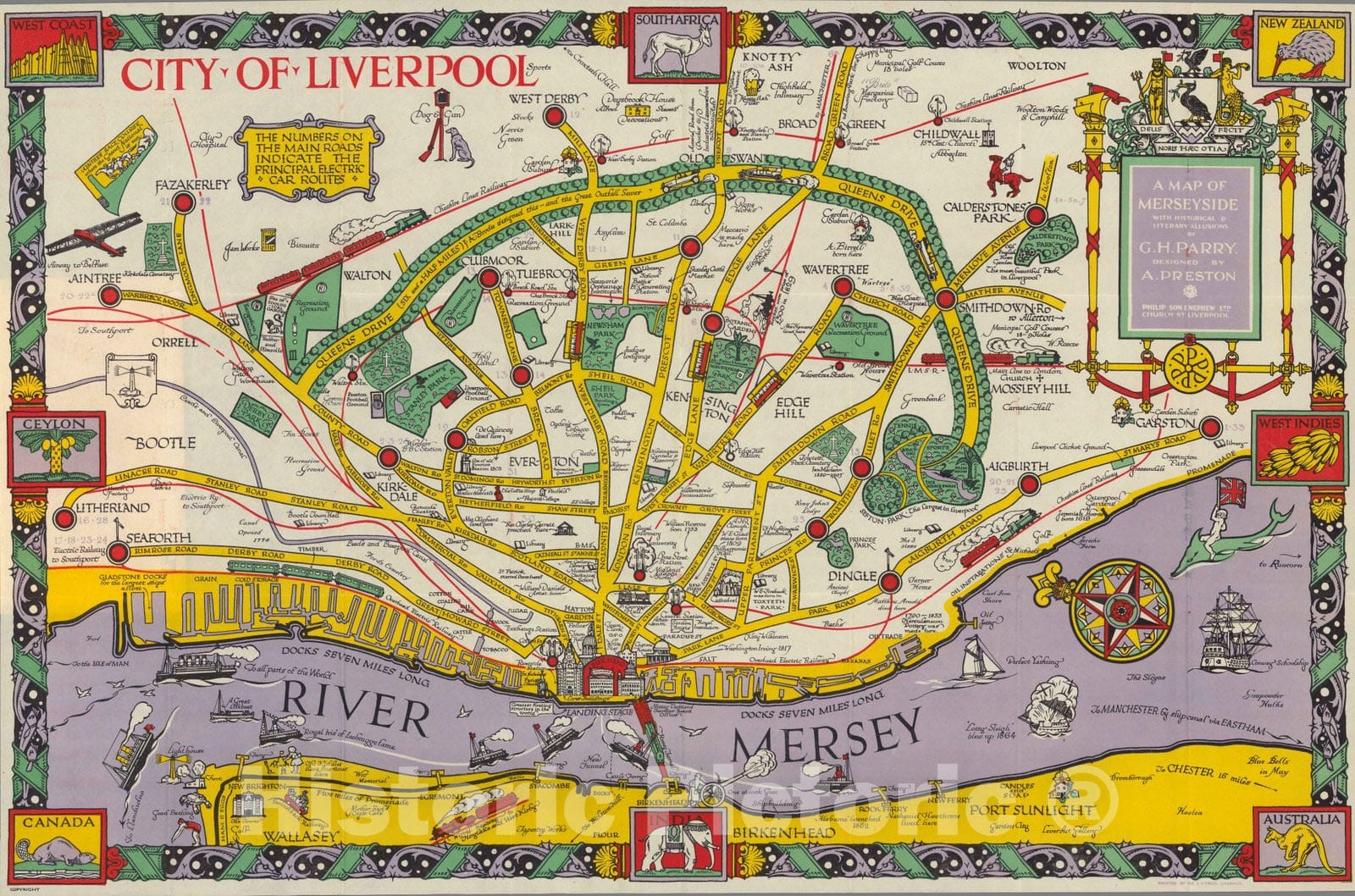 Merseyside, Liverpool - Pictorial Map, 1934 - Historical Map Print