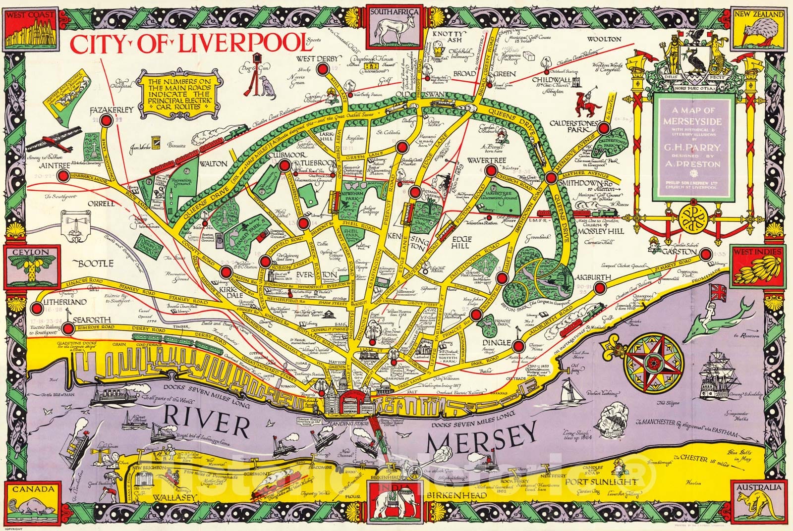 Historic Map - A map of Merseyside, with historical & literary allusions, 1934 - Vintage Wall Art