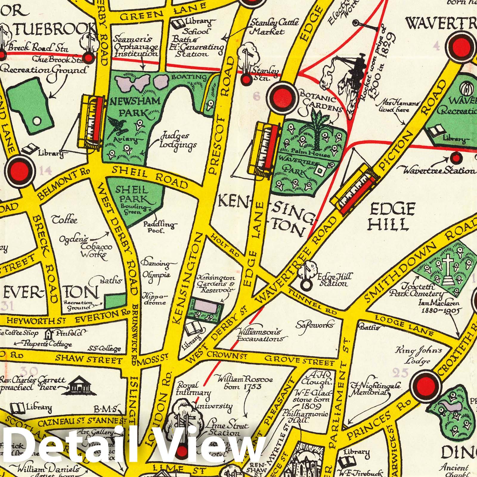 Merseyside, Liverpool - Pictorial Map, 1934 - Historical Map Print