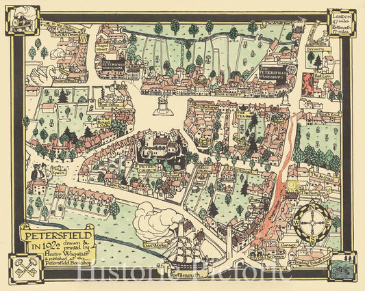 Petersfield, England - Pictorial Map, 1922 - Historical Map Print