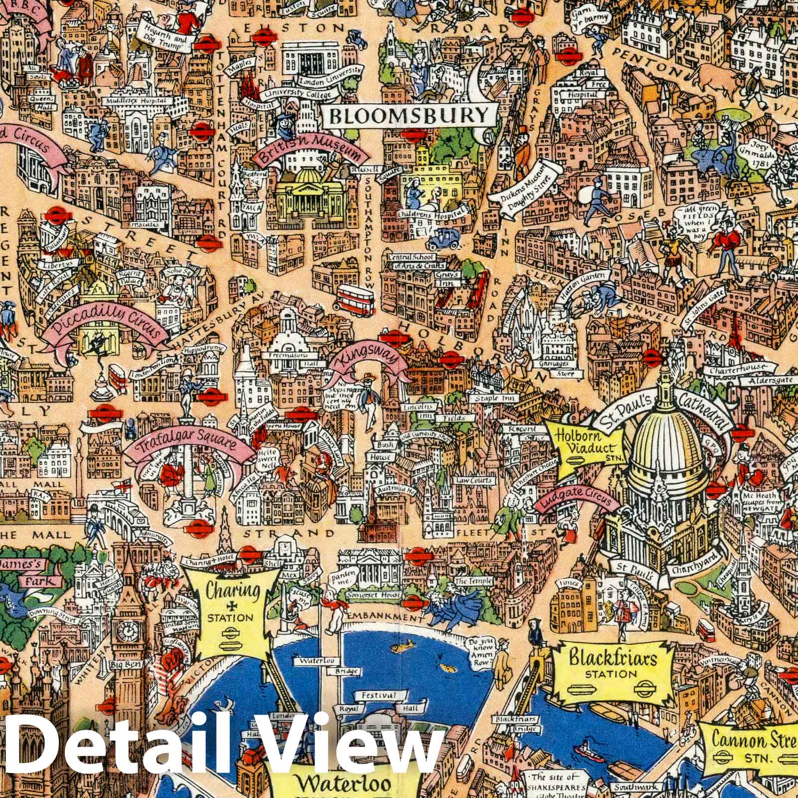 London, England - Pictorial Map, 1948 - Historical Map Print