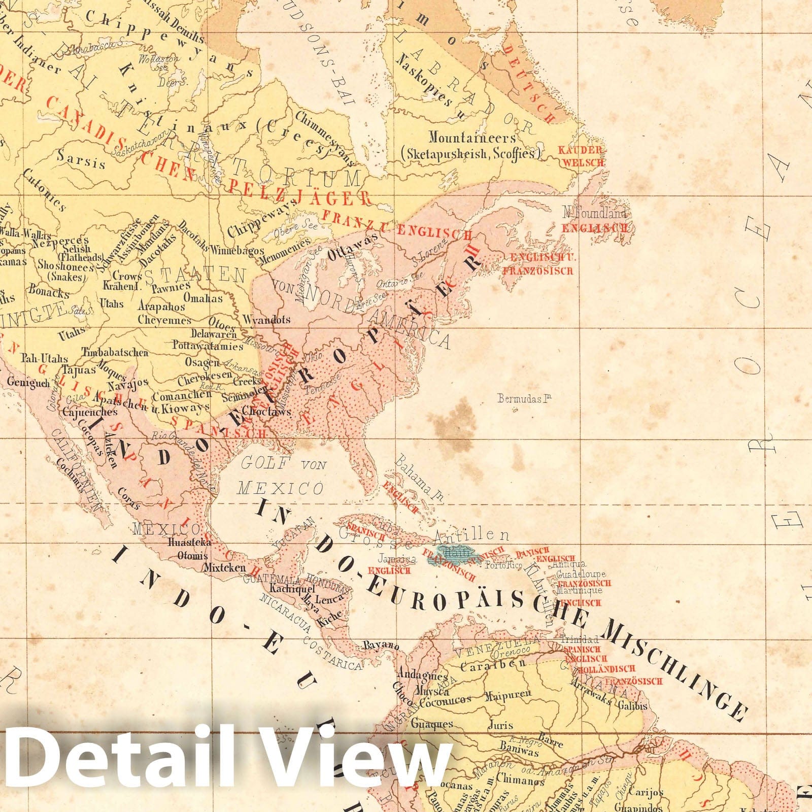 Western Hemisphere - Peoples and Languages, 1858 - Historical Map Print