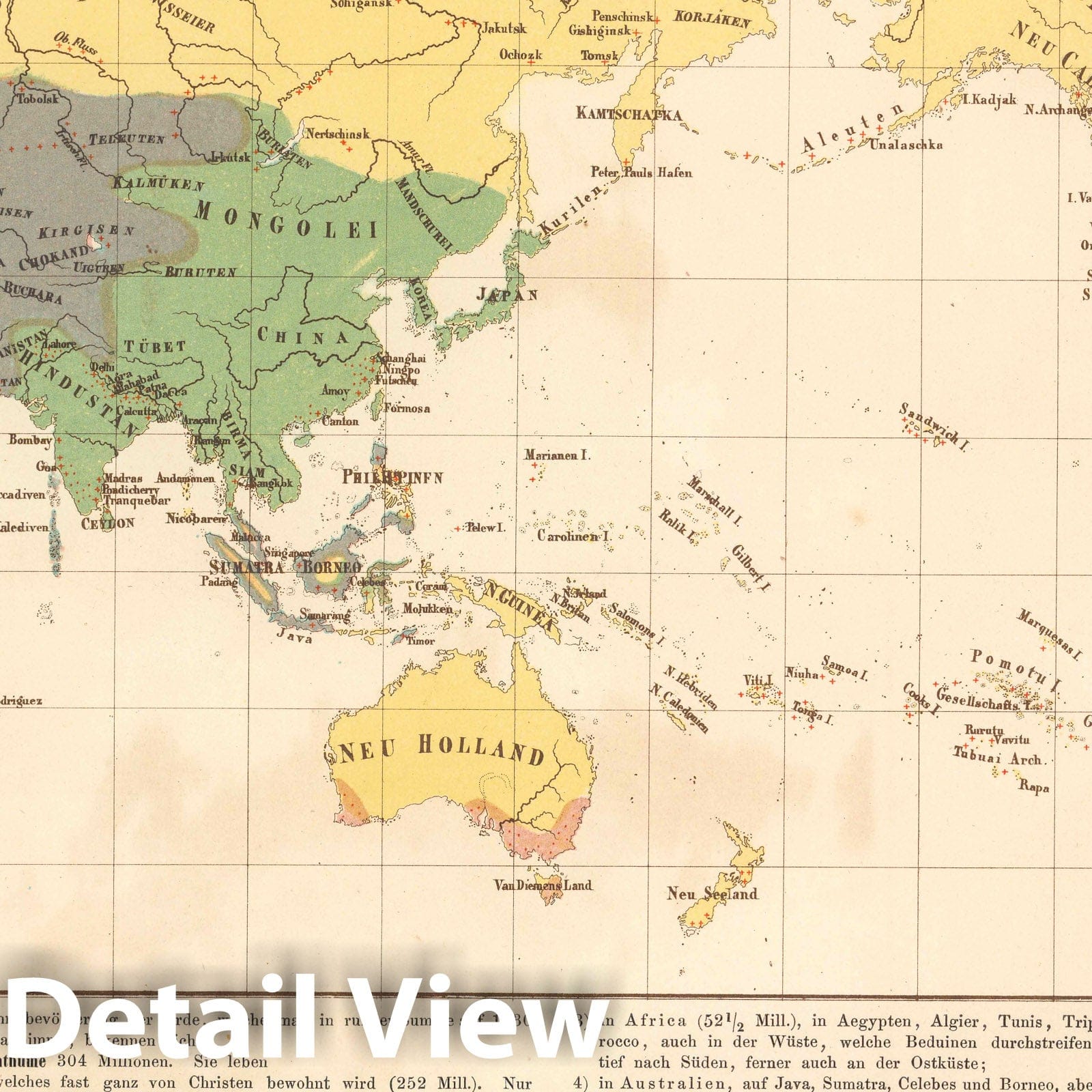 World Distribution of Principal Religions, 1857 - Historical Map Print