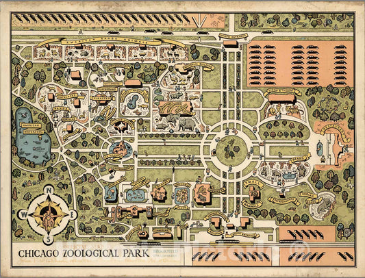 Historic Map : Chicago Zoological Park. 1935 v2 - Vintage Wall Art