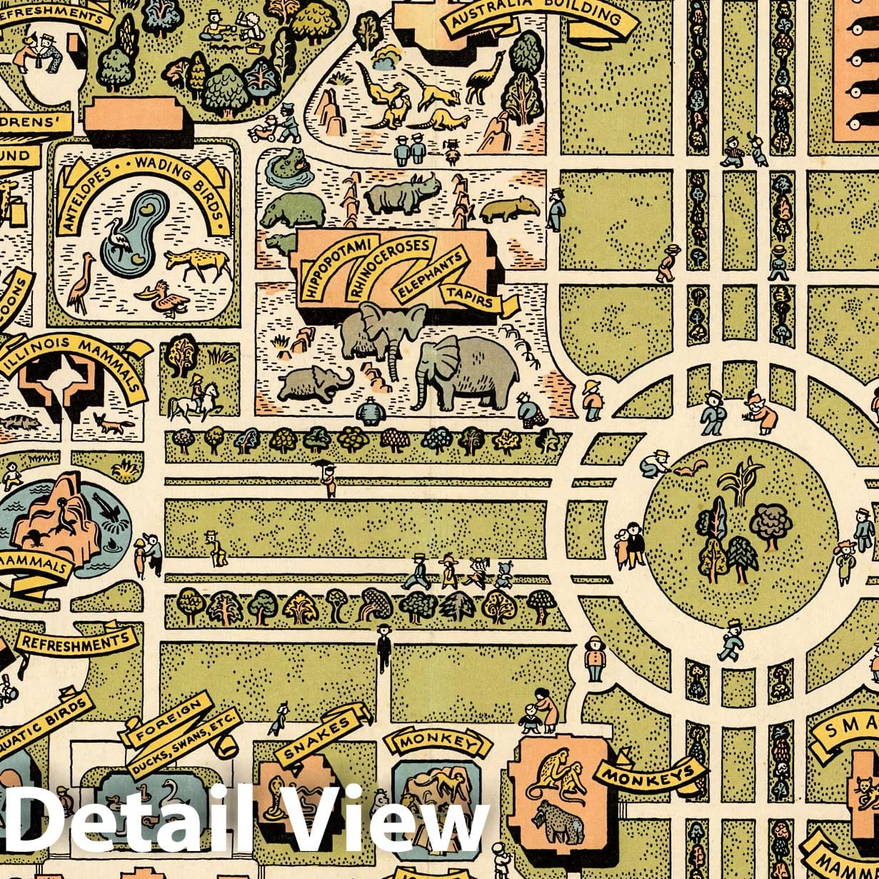 Chicago Zoological Park - Pictorial Map, 1935 - Historical Map Print