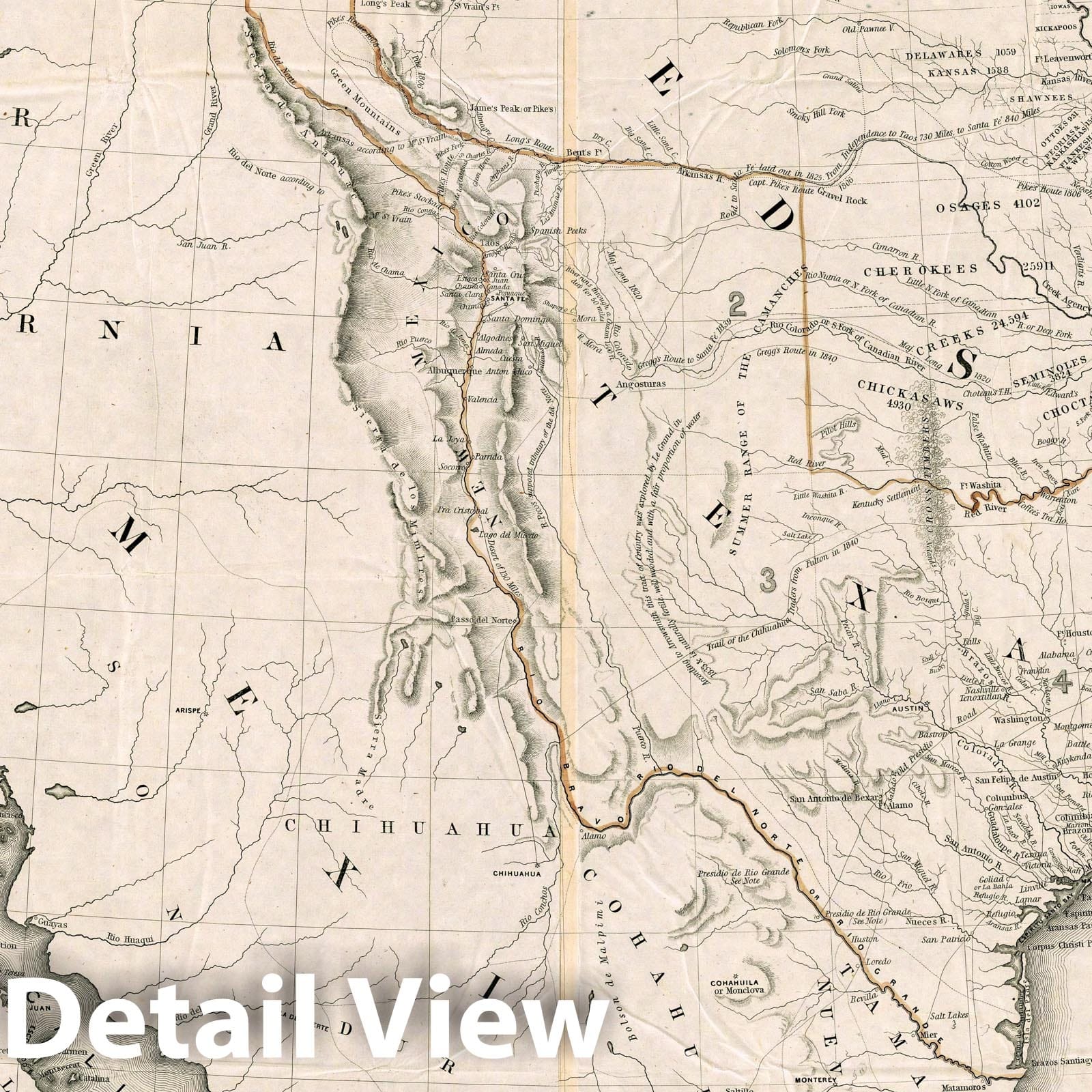 Texas and Adjacent Countries, 1844 - Historical Map Print