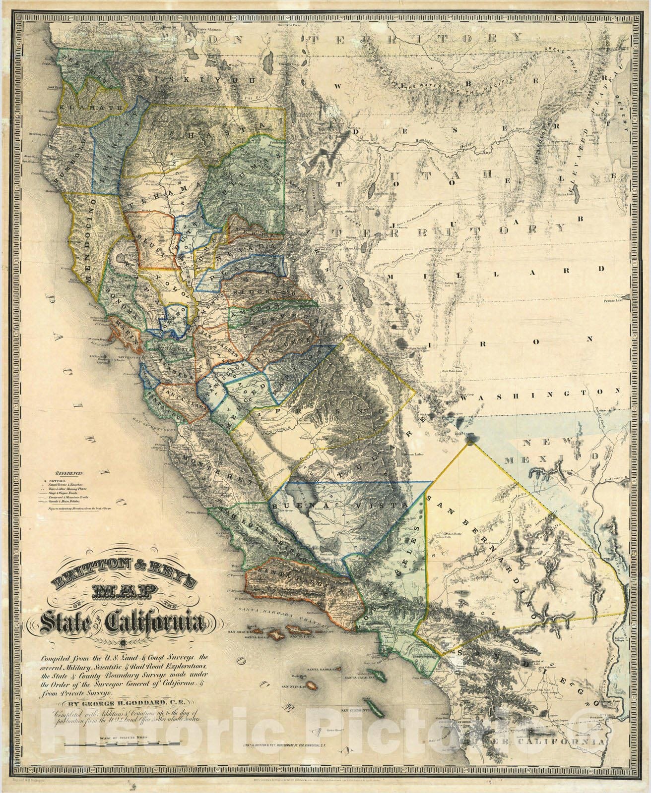 California - Gold Rush, 1857 - Historical Map Print
