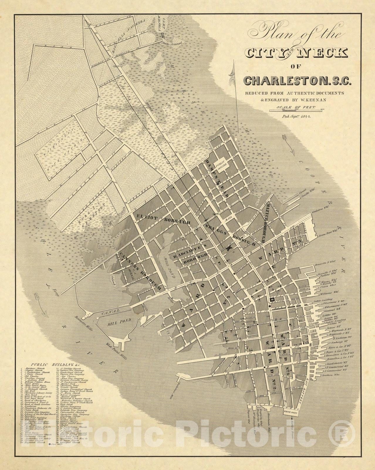 Historic Map - Charleston, S.C. 1844 - Vintage Wall Art