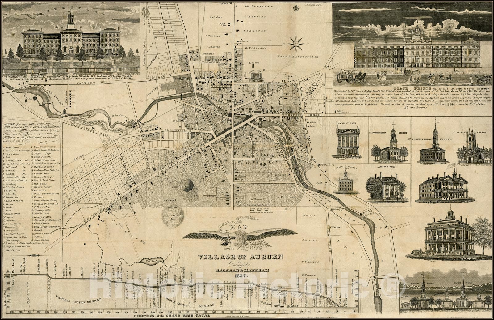 Historic Map - Village of Auburn. 1837 - Vintage Wall Art