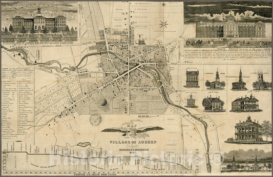 Historic Map - Village of Auburn. 1837 - Vintage Wall Art
