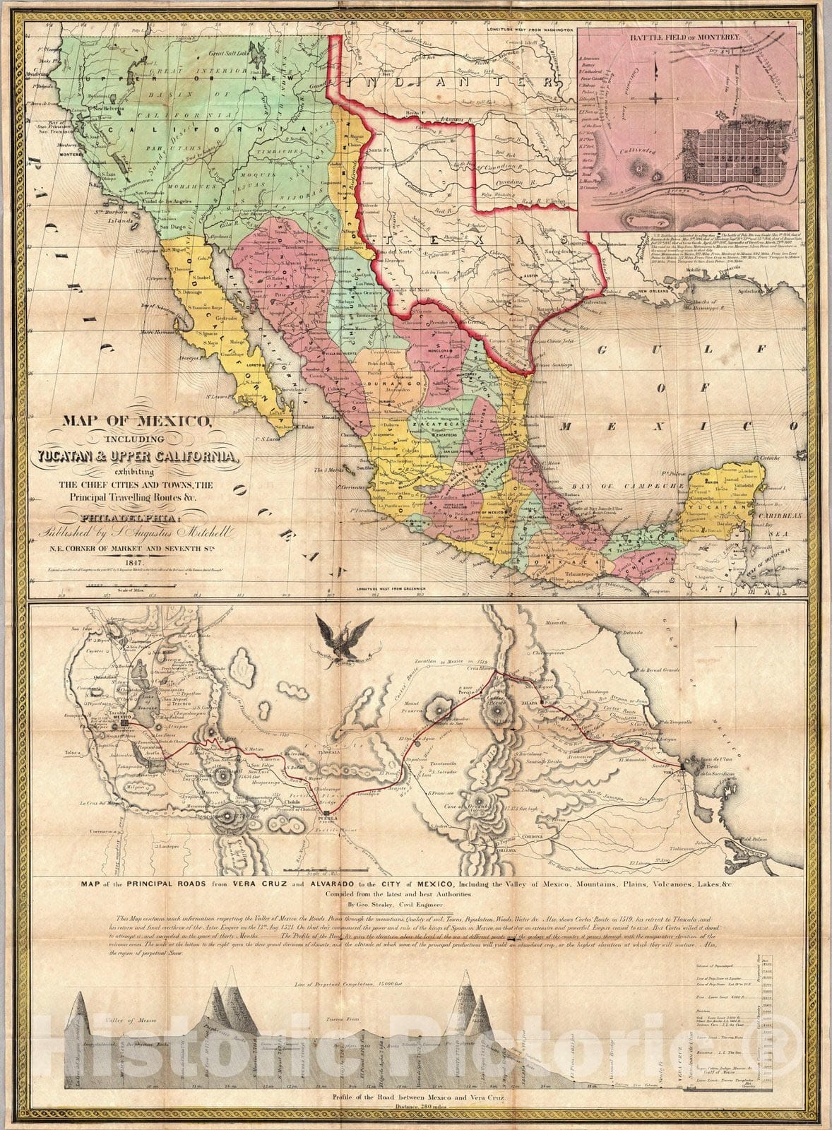 Historic Map : Map of Mexico, Including Yucatan & Upper California, 1847 v2