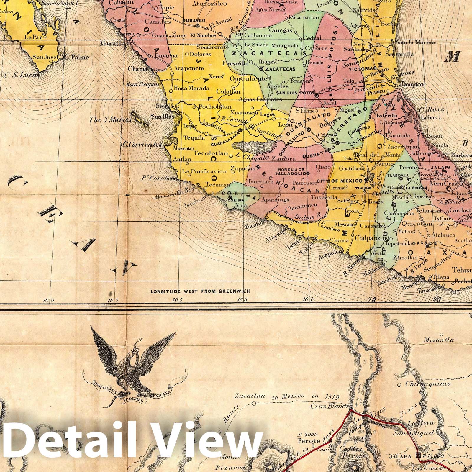 Map of Mexico, California & Yucatan 1847 - S. Augustus Mitchell Historical Map Print