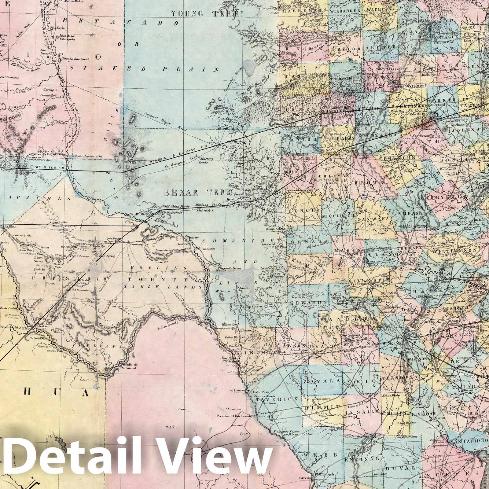 Texas and Northern Mexico - Railroad Map, 1861 - Historical Map Print