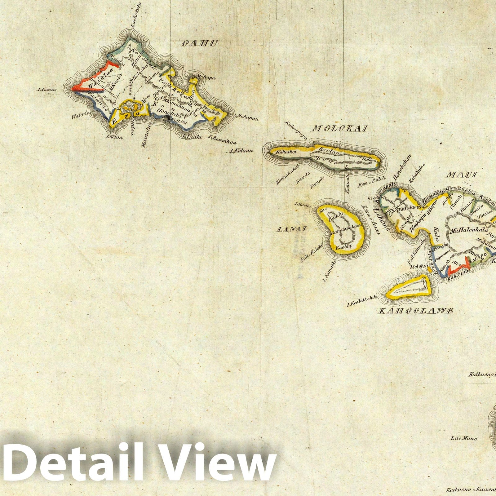 Hawaiian Islands 1837 Topographic Map Print