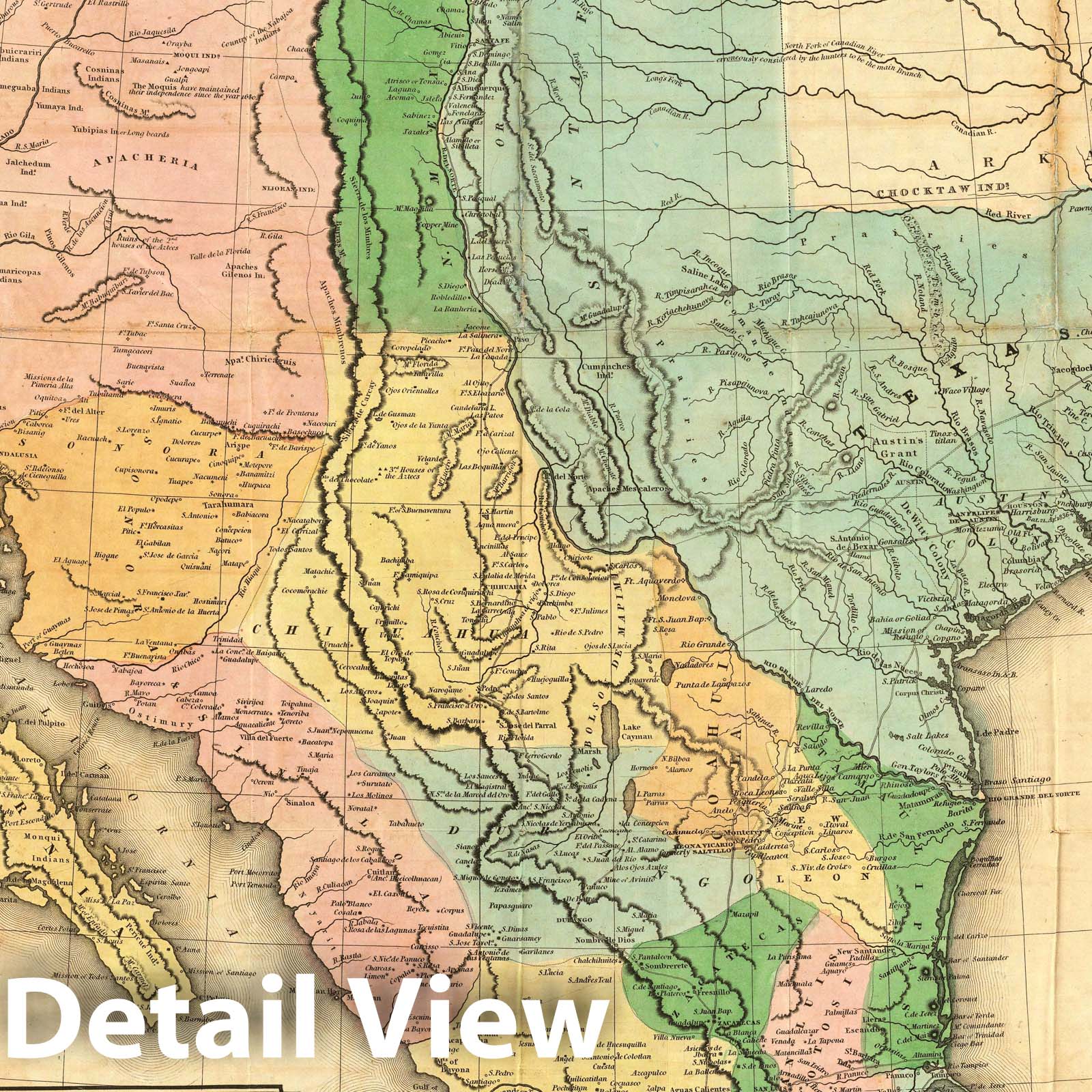 Mexico with California and Texas - Road Map, 1846 - Historical Map Print
