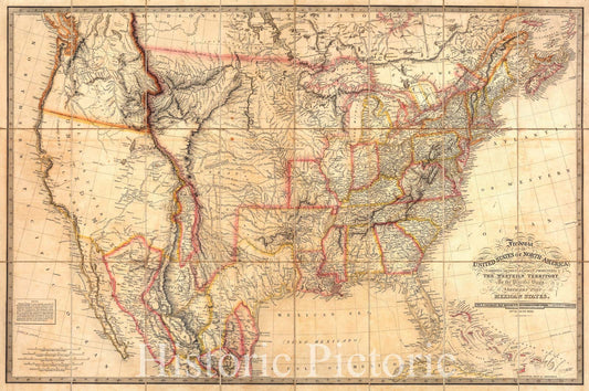 Historic Map : Case Map, Fredonia Or The United States of North America. 1833 - Vintage Wall Art