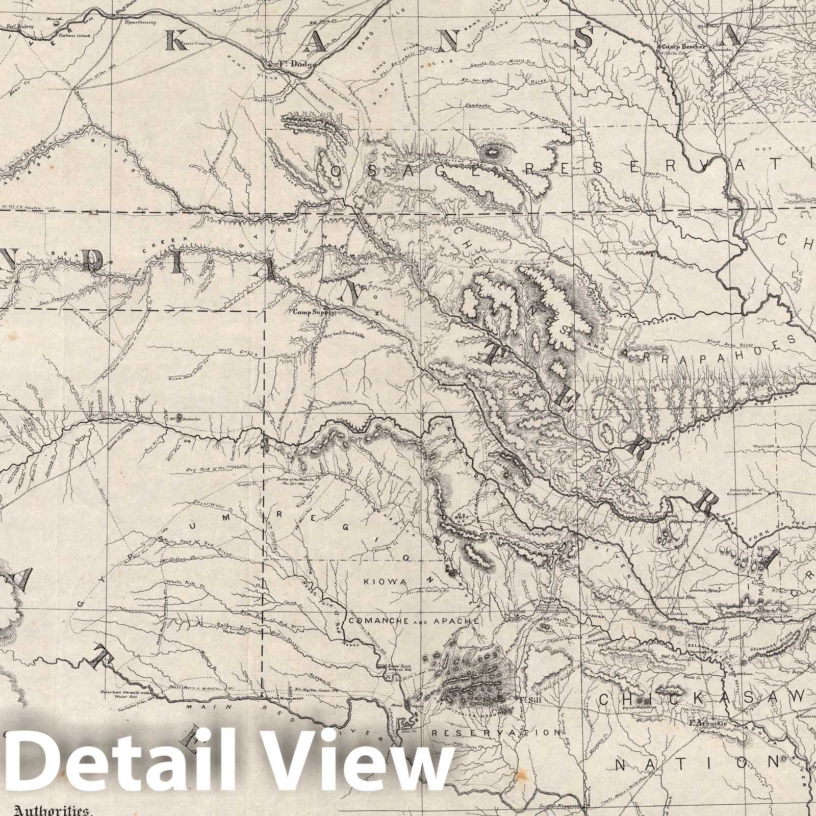 Indian Territory with Parts of Neighboring States and Territories - Military Map, 1869