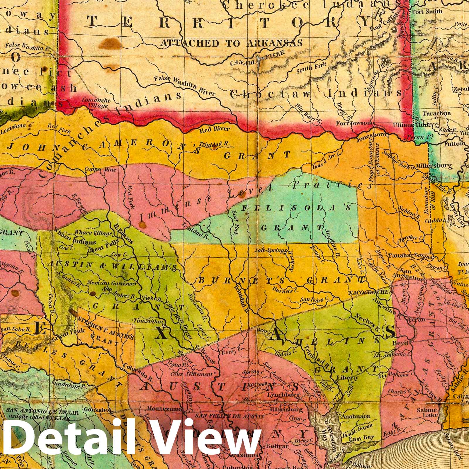 Texas with Contiguous American and Mexican States - River Map, 1836