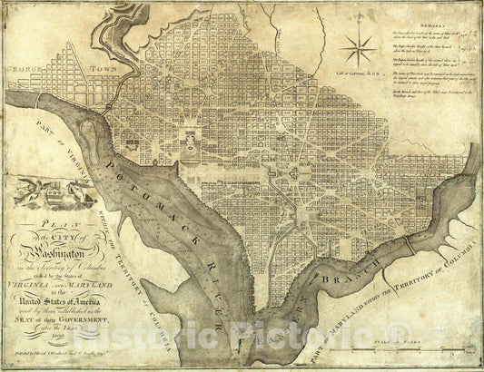 Historic Map : Plan of the City of Washington. 1795 - Vintage Wall Art