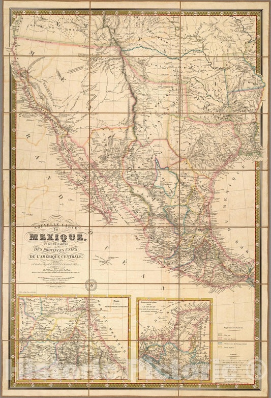 Historic Map : Mexico, Case Map, Nouvelle Carte du Mexique, Et D'Une Partie Des Provinces Unies De L'Amerique Centrale. 1839 , Vintage Wall Art