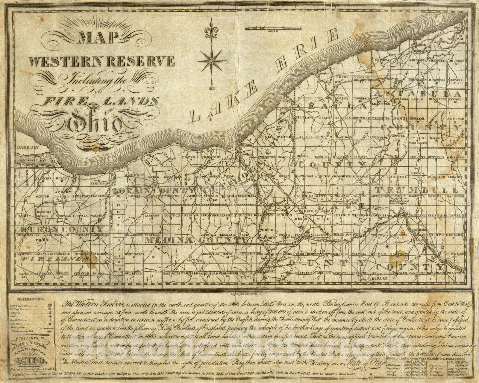 Western Reserve and Fire Lands, Ohio 1833 Topographic Map Print
