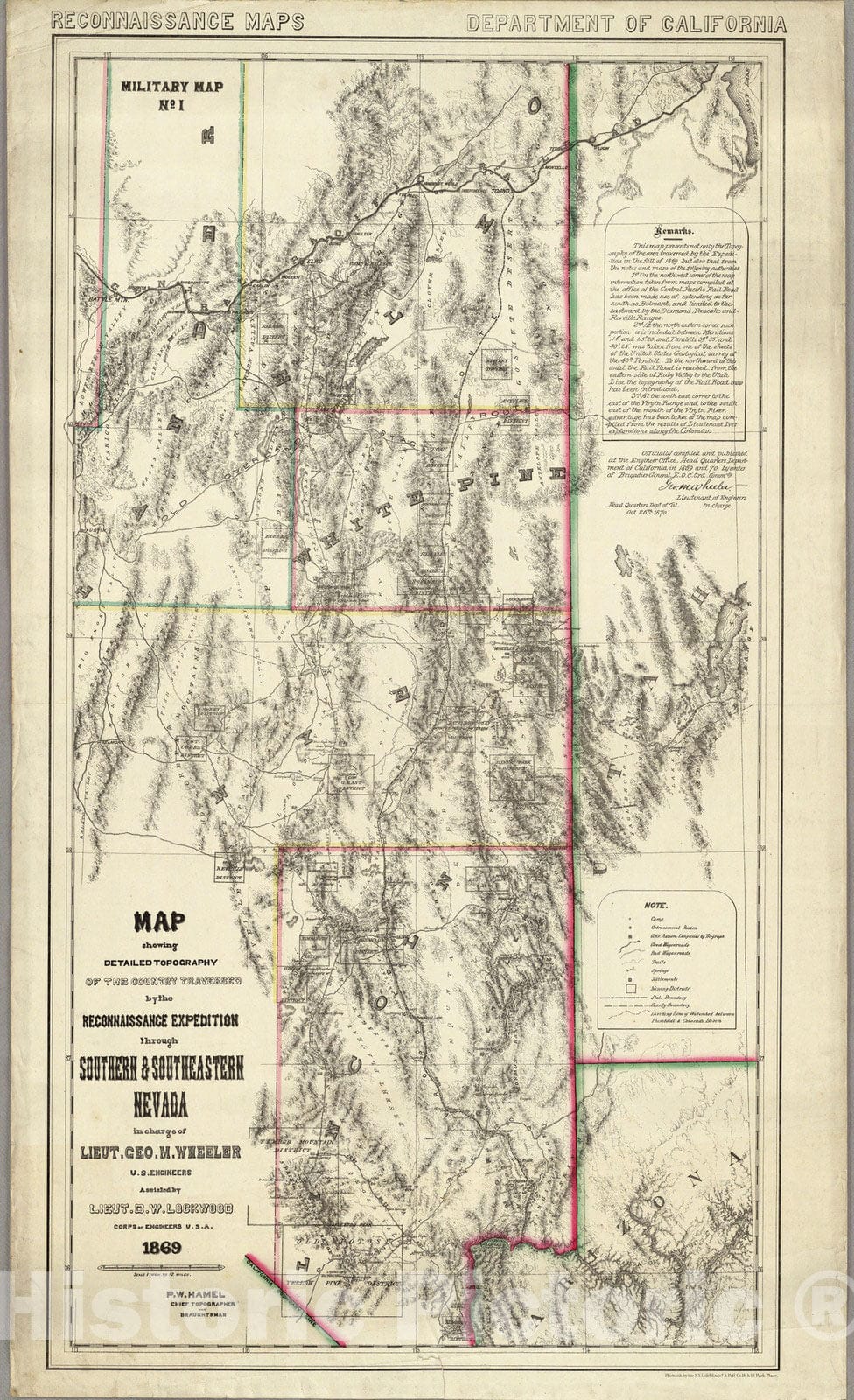 Historic Map : Topography of Southern & Southeastern Nevada. 1869 - Vintage Wall Art