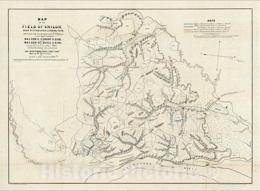 Historic Map : Map of The Field of Shiloh, Near Pittsburgh Landing, Tenn, 1862 - Vintage Wall Art