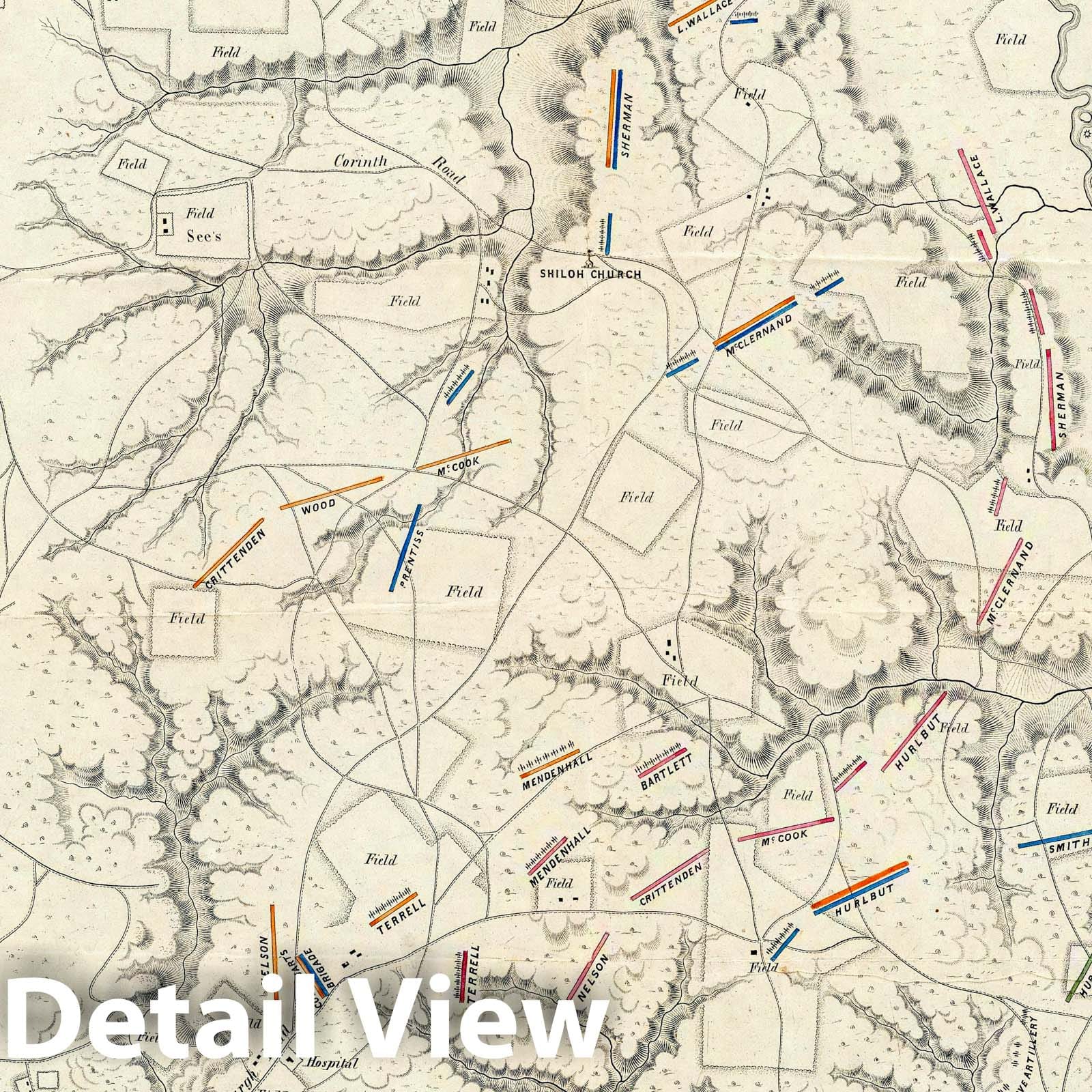 Civil War: Shiloh, Tennessee - Military Map, 1862