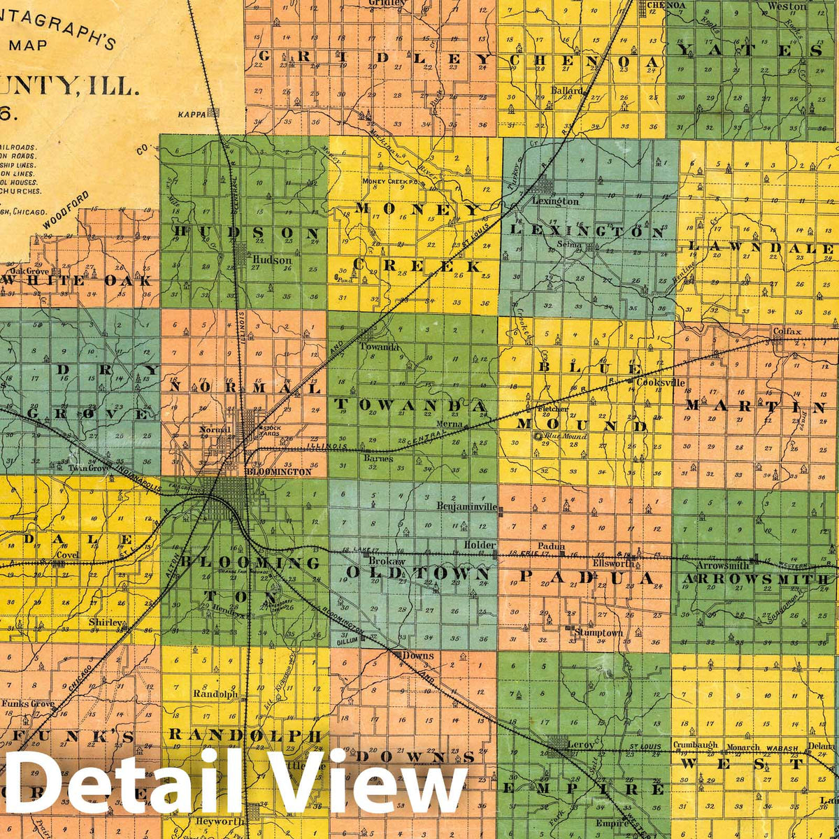 McLean County, Illinois 1886 Historical Map Print