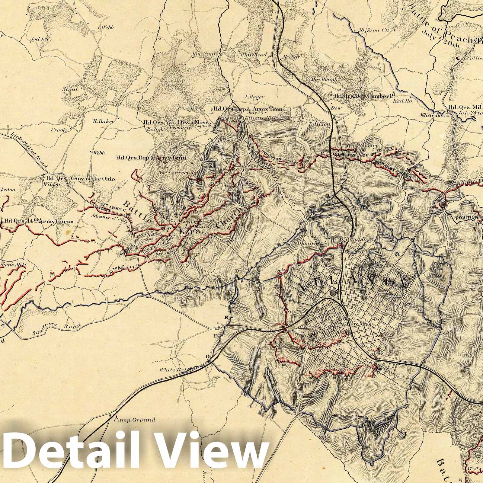 Civil War: Siege of Atlanta, Georgia - Military Map, 1864