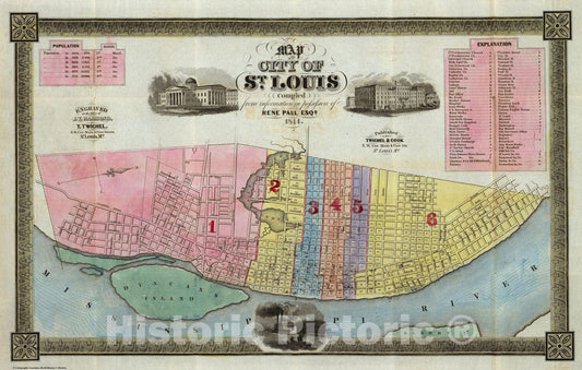 Historic Map : Map of The City of St. Louis, 1844 - Vintage Wall Art