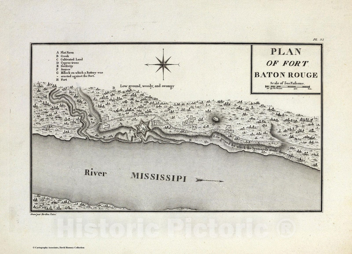 Historic Map : Plan of Fort Baton Rouge. 1796 - Vintage Wall Art
