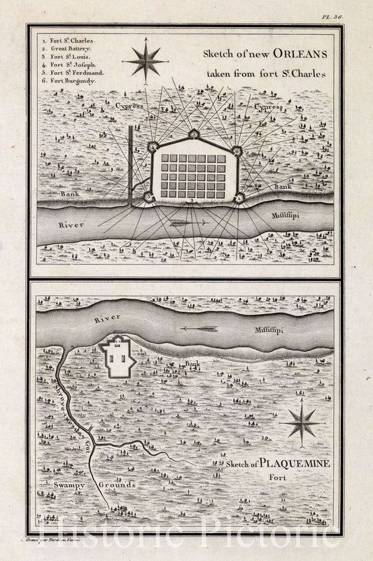 New Orleans and Plaquemine - Nautical Chart, 1796 - Historical Map Print