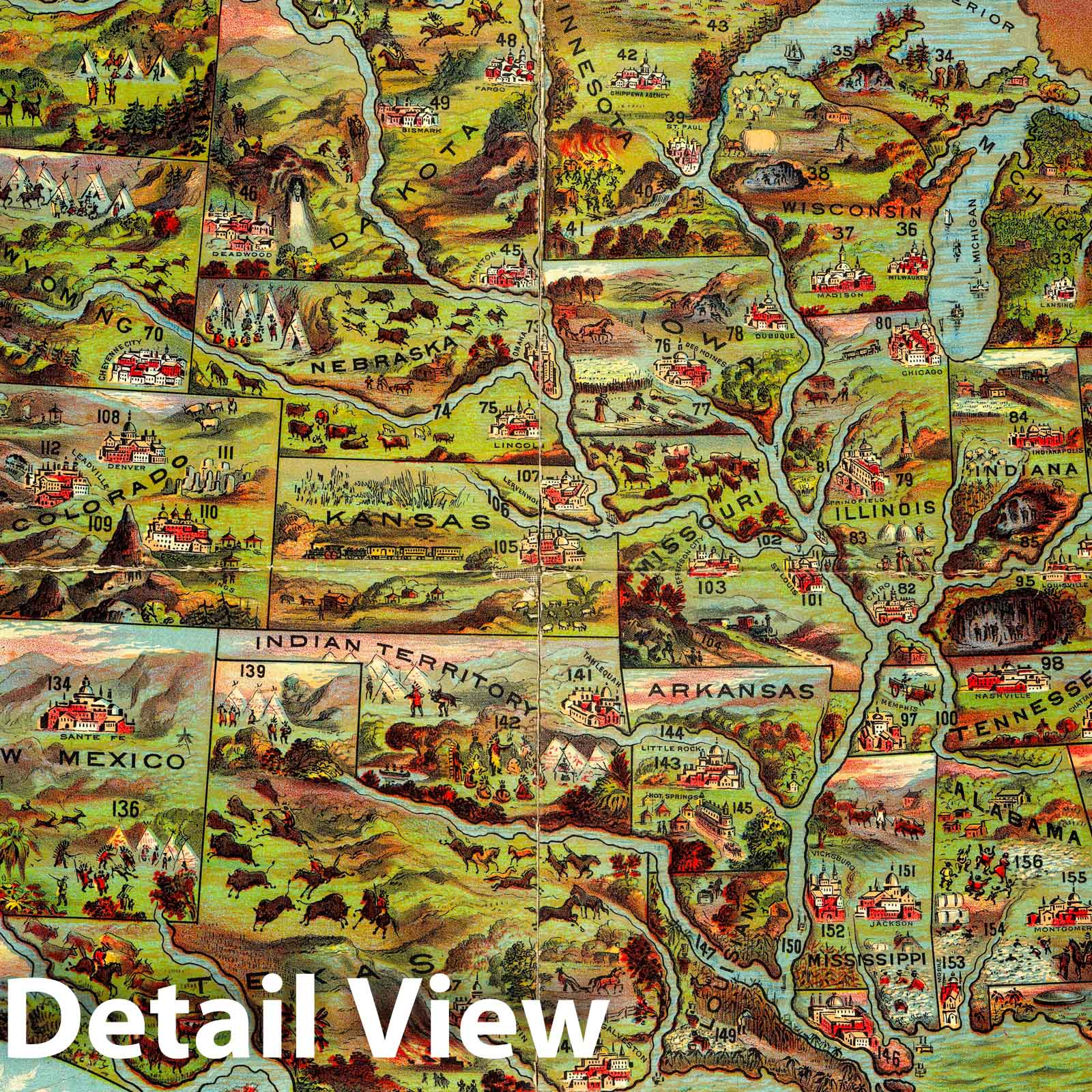 United States - Pictorial Map, 1886 - Historical Map Print