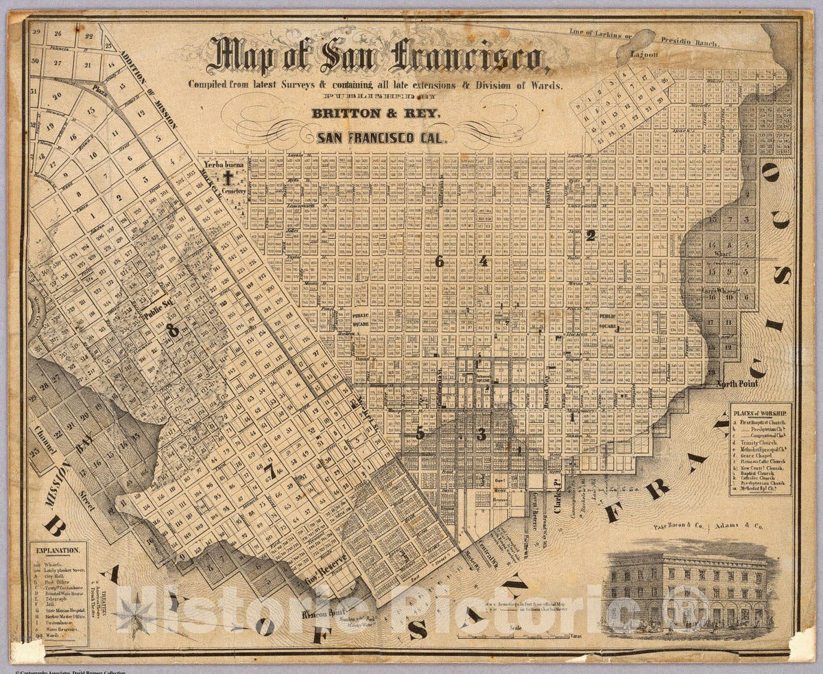 Historic Map : Map of San Francisco, 1852 - Vintage Wall Art