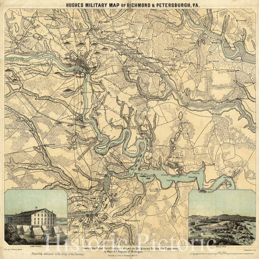 Historic Map : Hughes Military Map of Richmond & Petersburgh, Va, 1864 - Vintage Wall Art