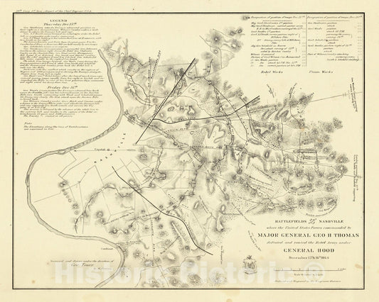 Historic Map : Battlefields In Front of Nashville. 1866 - Vintage Wall Art