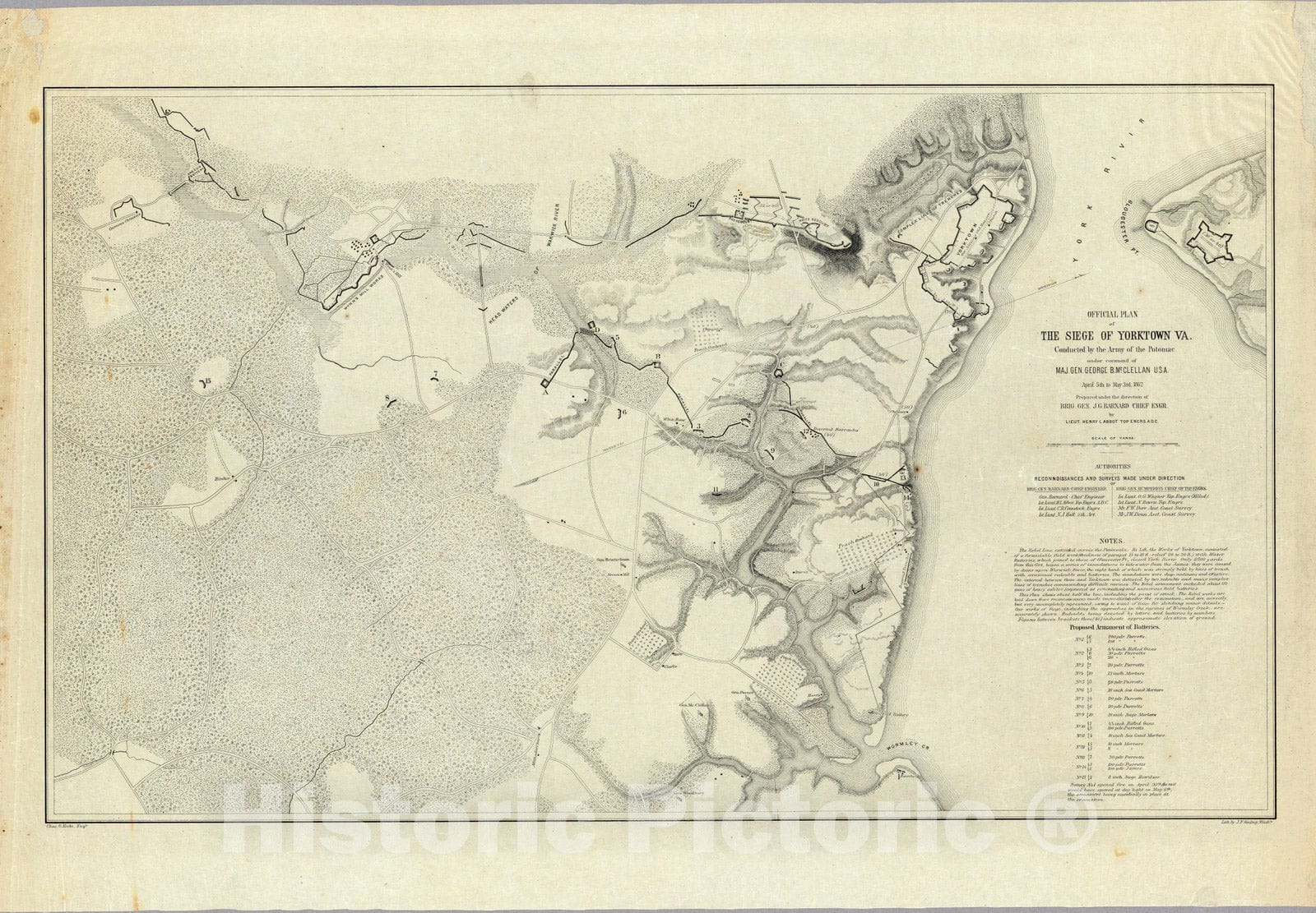 Historic Map : official Plan of The Siege of Yorktown Va. 1862 - Vintage Wall Art