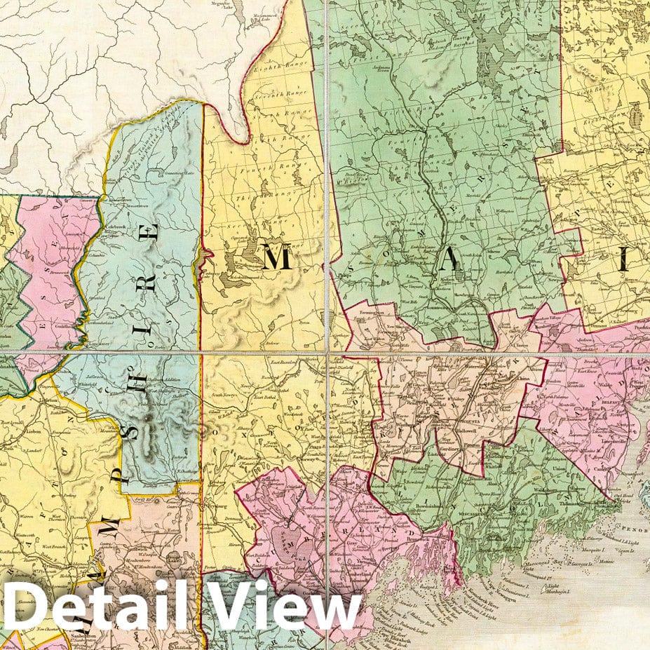Maine, New Hampshire, Vermont, Massachusetts, Rhode Island, and Connecticut - Railroad Map, 1839