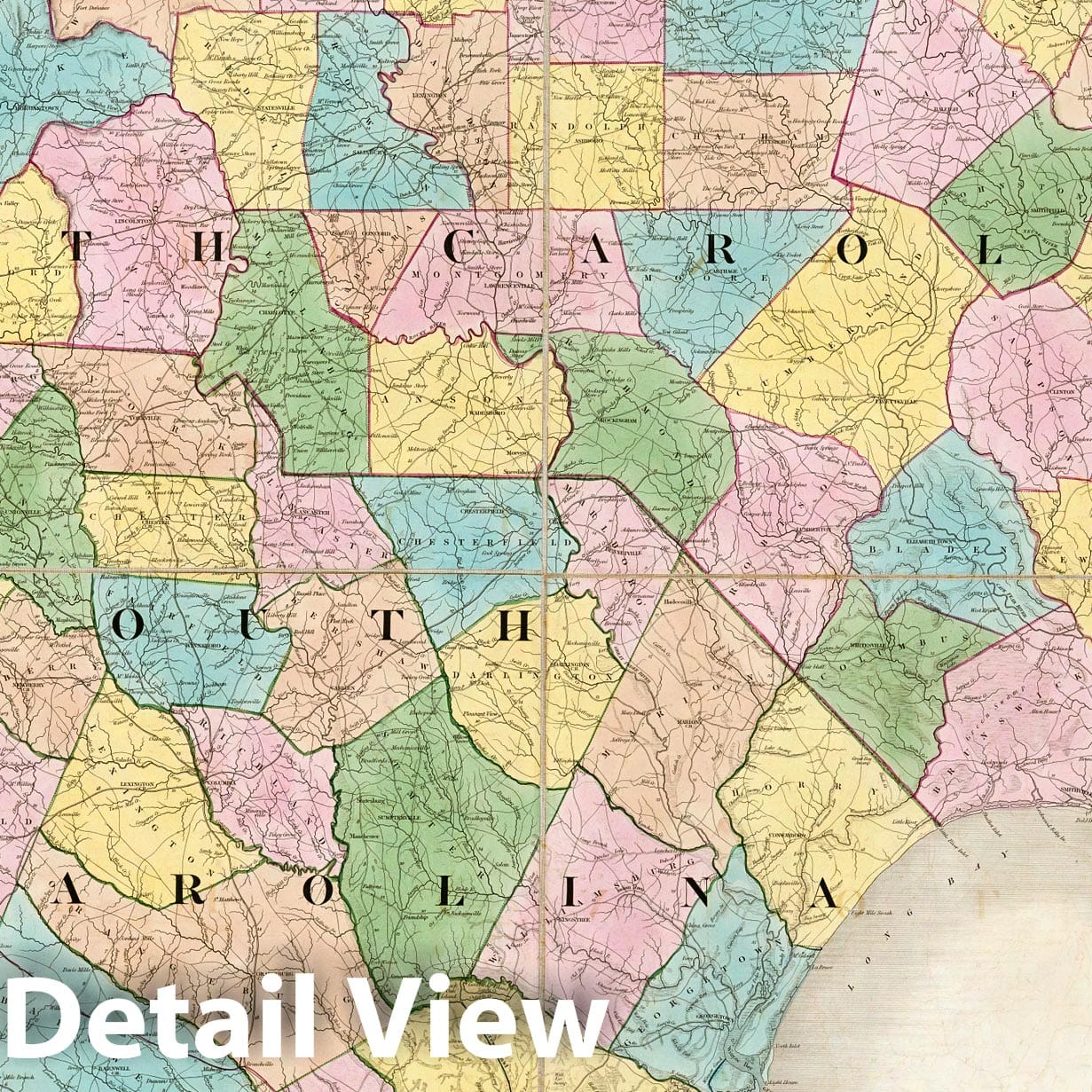 North Carolina and South Carolina - Postal Map, 1839 - Historical Map Print