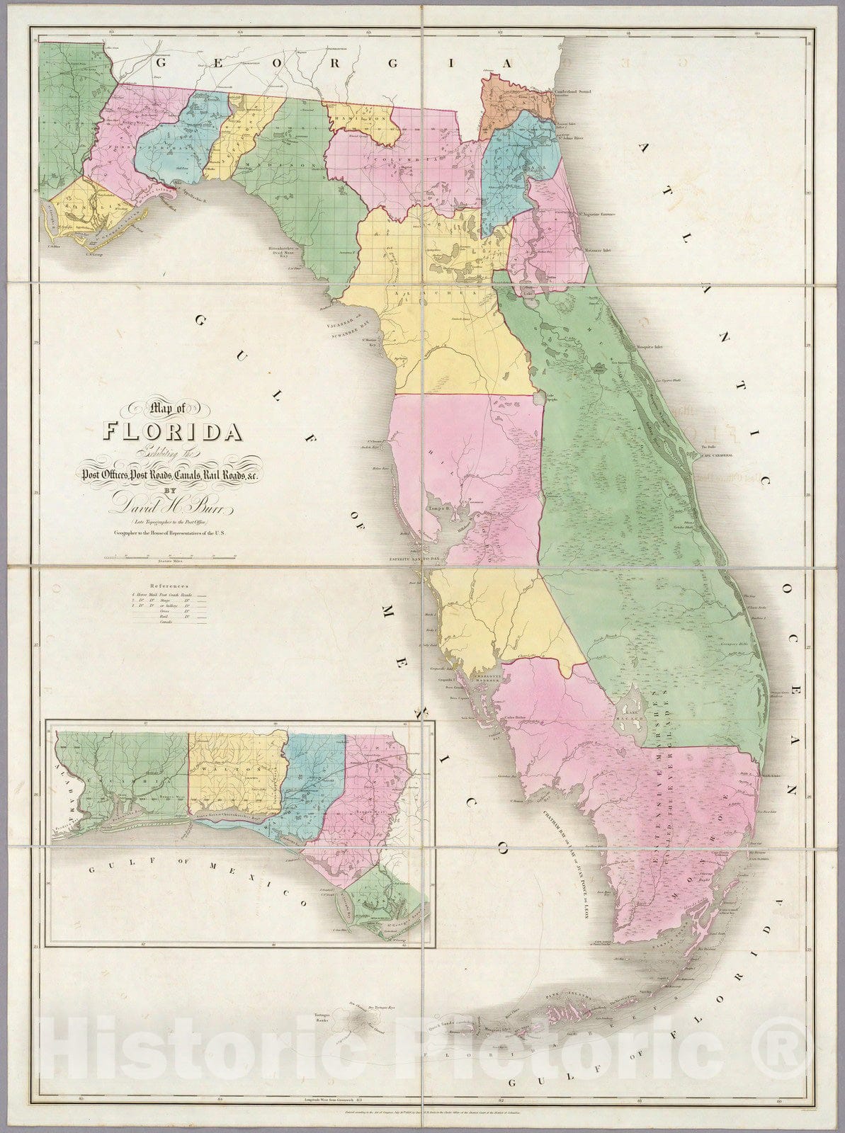 Historic Map : Map of Florida, 1839 - Vintage Wall Art