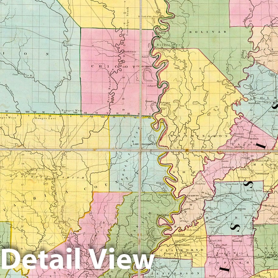 Mississippi, Louisiana & Arkansas - Railroad Map, 1839 - Historical Map Print