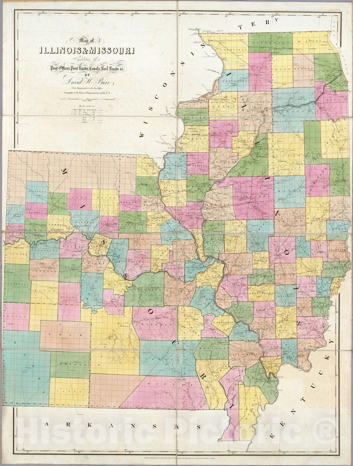 Historic Map : Map of Illinois & Missouri, 1839 - Vintage Wall Art