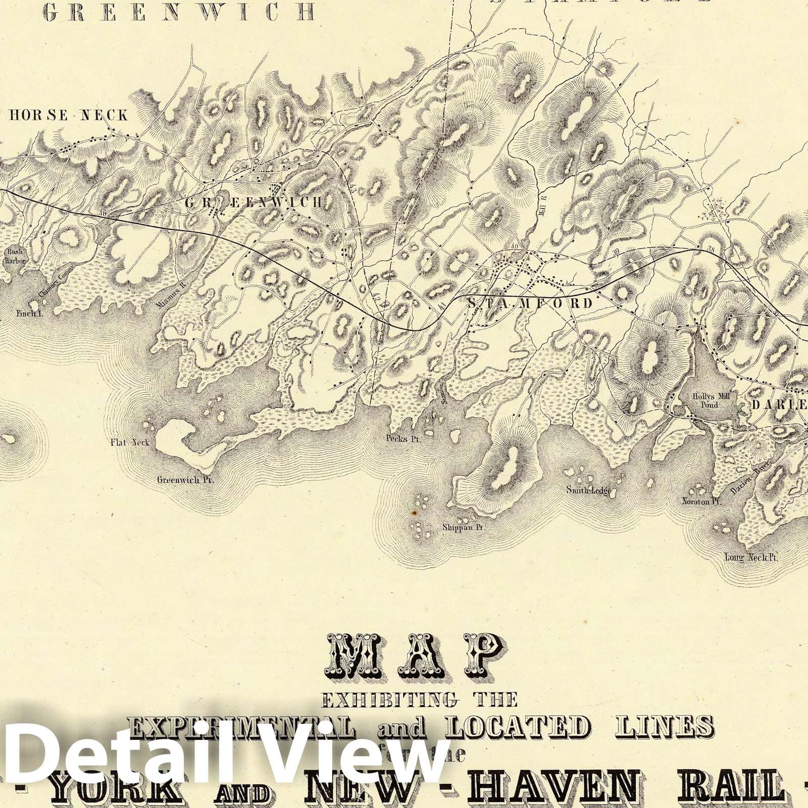 Historic Map : Map Exhibiting The ... Lines for the New-York and New-Haven Rail-Road., 1845, Vintage Wall Decor