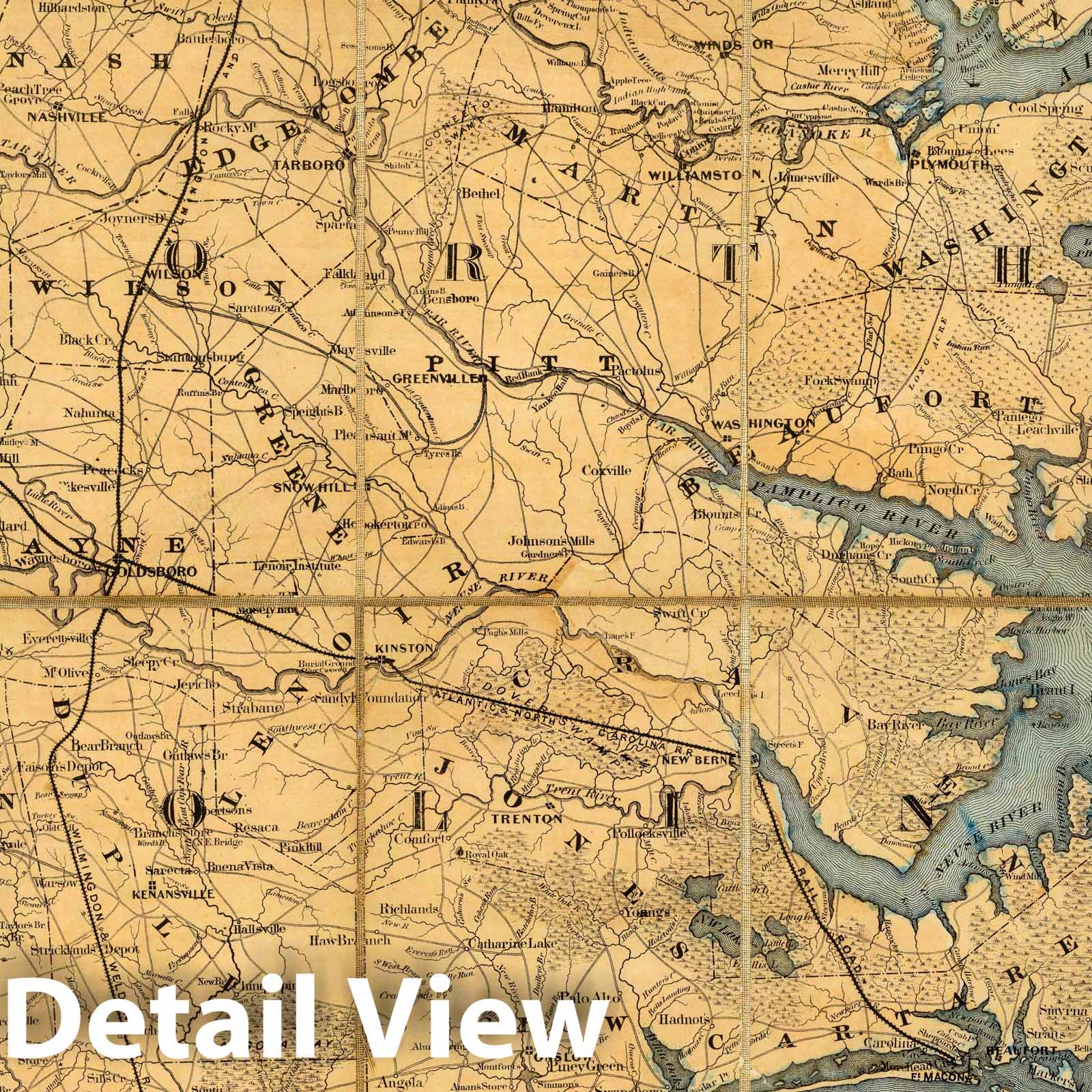 Eastern North Carolina, Virginia & South Carolina - Railroad Map, 1863