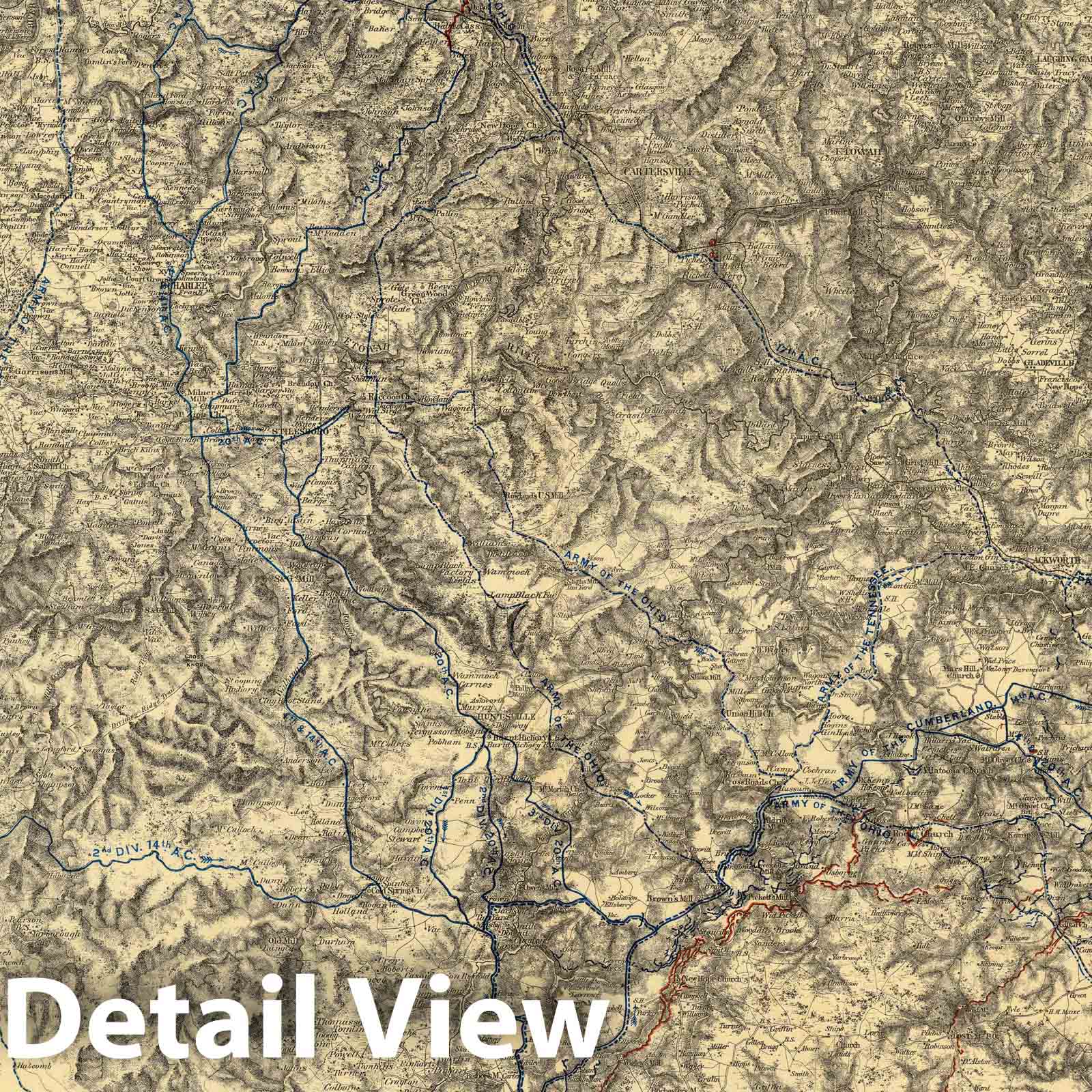 Civil War: Atlanta Campaign Military Map, 1876 - Rome, Dallas, Georgia