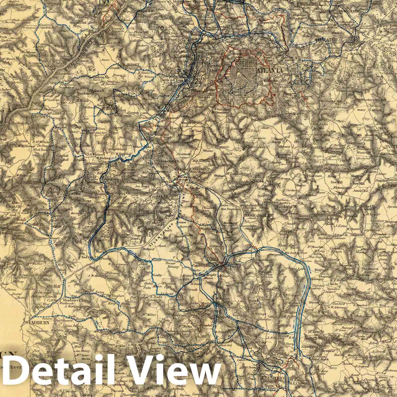 Civil War: Atlanta, Jonesboro, Chattahoochee River - Military Map, 1877