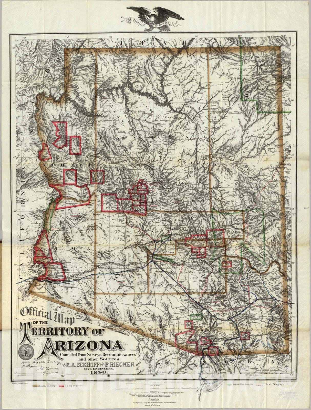 Official Map of The Territory of Arizona, 1880 - Vintage Wall Art