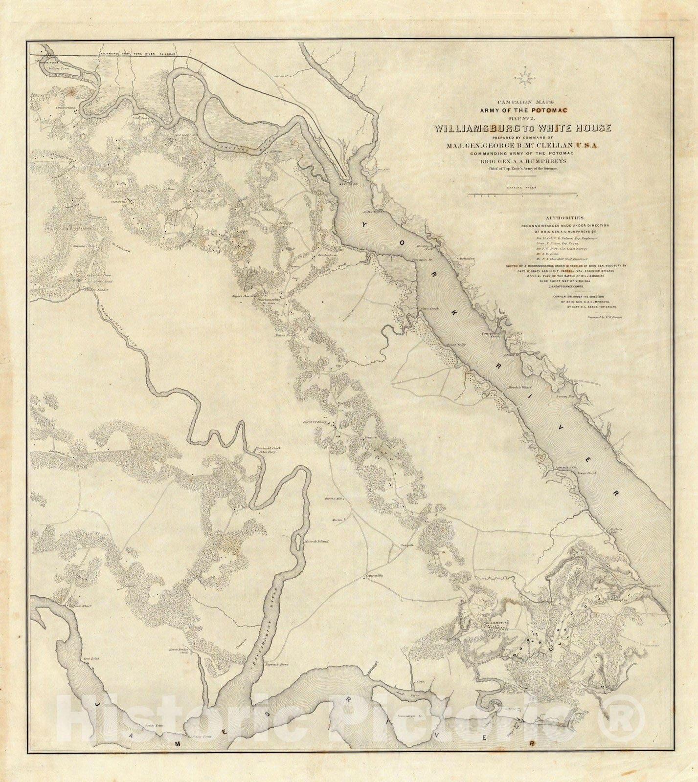 Civil War: Williamsburg to White House, Virginia - Military Map, 1862