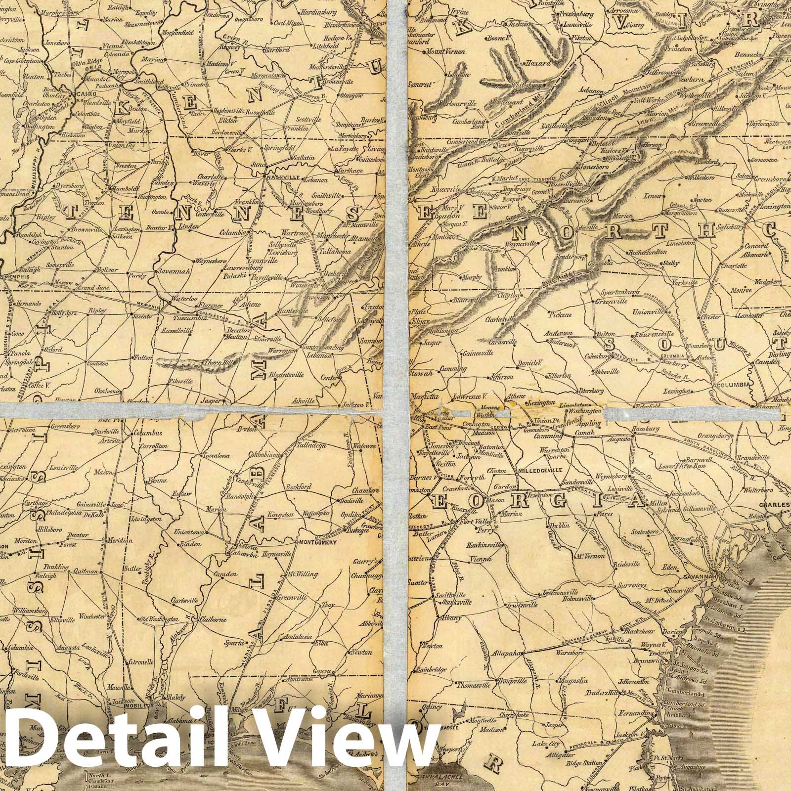 Civil War: Southern States - Road Map, 1861 - Historical Map Print